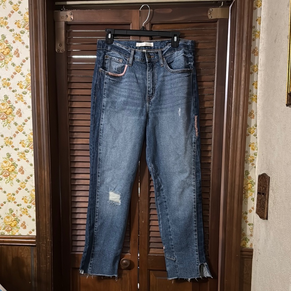 Blue Ankle Cropped Distressed Jeans